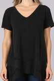 Chatoyant V-Neck Basic T-Shirt Top Black
