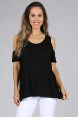 Chatoyant Plus Size Casual Open Shoulder Top Black