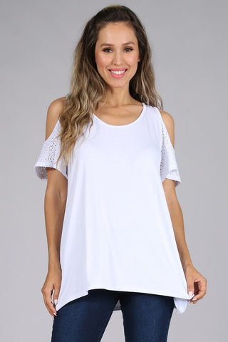 Chatoyant Casual Open Shoulder Top White
