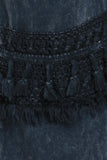 Chatoyant Mineral Washed Bell Bottoms with Fringed Crochet Lace Charcoal Navy