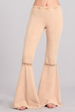 Chatoyant Mineral Wash Crochet Lace Bell Bottoms Beige