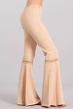 Chatoyant Mineral Wash Crochet Lace Bell Bottoms Beige