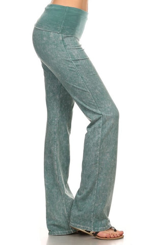 Chatoyant Bootcut Mineral Wash Fold Over Waist Pants Emerald