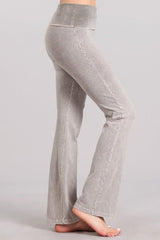 Chatoyant Plus Size Bootcut Mineral Wash Fold Over Waist Pants Stone