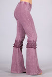 Chatoyant Mineral Washed Bell Bottoms with Fringed Crochet Lace Dusty Rose