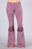 Chatoyant Mineral Washed Bell Bottoms with Fringed Crochet Lace Dusty Rose