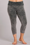 Chatoyant Plus Size Mineral Wash Capris Taupe Grey