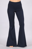 Chatoyant Plus Size Ponte Flare Bell Bottoms with Pockets Navy