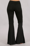 Chatoyant Plus Size Ponte Flare Bell Bottoms with Pockets Black