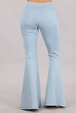Chatoyant Plus Size Ponte Flare Bell Bottoms with Pockets Cool Blue