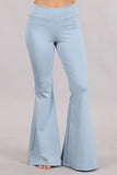 Chatoyant Plus Size Ponte Flare Bell Bottoms with Pockets Cool Blue