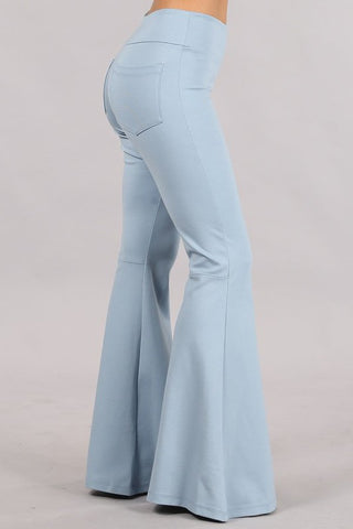 Chatoyant Ponte Flare Bell Bottoms with Pockets Cool Blue