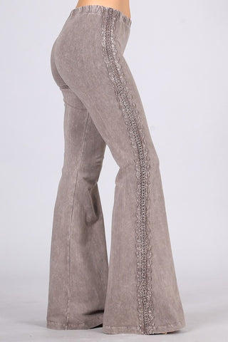 Chatoyant Crochet Side Lace Bell Bottoms Desert Taupe