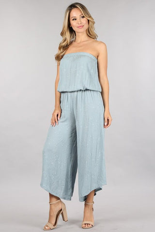 Chatoyant Embroidered Strapless Cropped Jumpsuit
