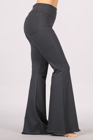 Chatoyant Flared Bell Pants With Frayed Fringe Charcoal