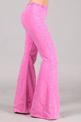 Chatoyant Plus Size Mineral Wash Bell Bottoms Bubble Gum Pink