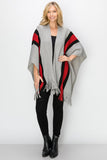 Kimberly C. Fringe Sweater Kimono Beige Color Block One Size