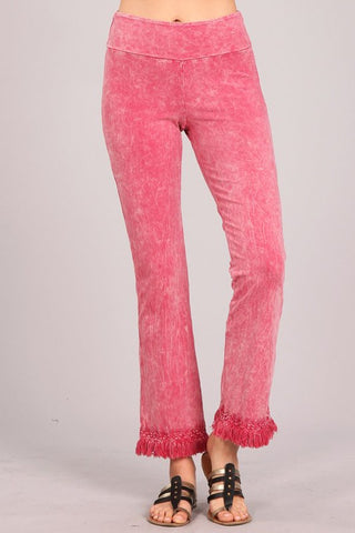 Chatoyant Mineral Wash Ankle Length Crochet Fringe Pink