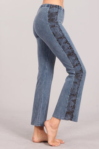 Chatoyant Crop Bell Bottoms With Side Snake Print Blue Gray