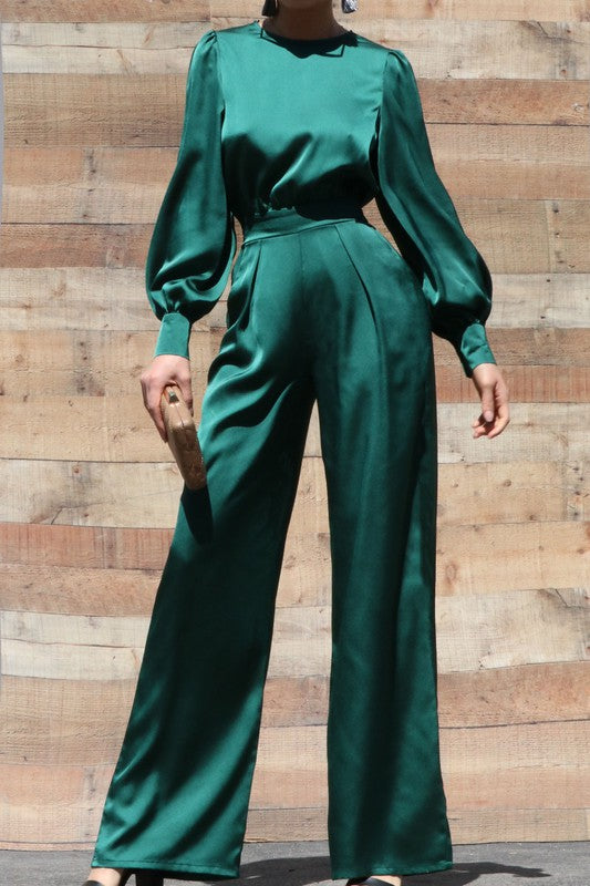 Long Sleeve Satin Jumpsuit - Main Image