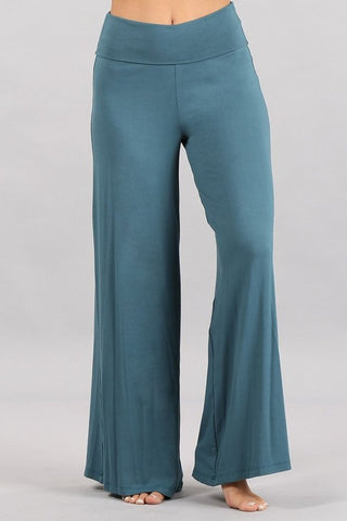 Chatoyant Fold Over Waist Palazzo Deep Teal