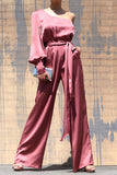 Dress Day Satin jumpsuit with One Off Shoulder