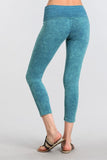 Chatoyant Mineral Wash Fold Over Waist Capris Teal Blue
