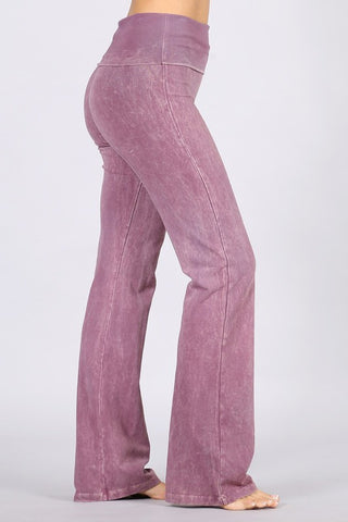Chatoyant Bootcut Mineral Wash Fold Over Waist Pants Dusty Rose