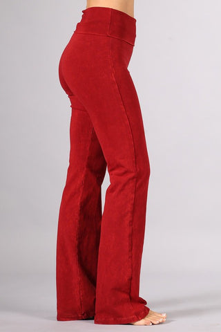 Chatoyant Bootcut Mineral Wash Fold Over Waist Pants Red