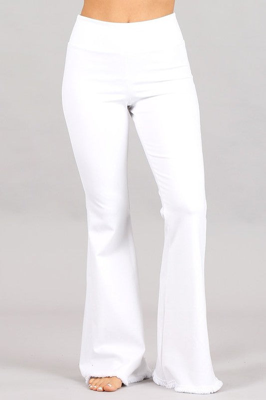 Chatoyant Plus Size Flared Bell Pants With Frayed Fringe White 1XL / White Chatoyant Plus Size Flared Bell Pants With Frayed Fringe White 1XL / White