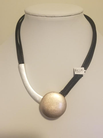 Leather and Rhodium Necklace