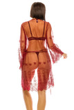 Hot Coral Mesh and Embroidery Robe