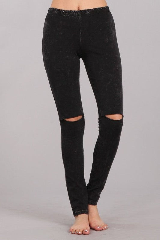 Chatoyant Knee Slit Leggings Black