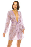 Lavender Frost Lace Robe Set w/ Thong