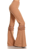 Chatoyant Mineral Washed Bell Bottoms with Fringed Crochet Lace Camel