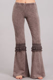 Chatoyant Mineral Washed Bell Bottoms with Fringed Crochet Lace Desert Taupe