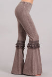 Chatoyant Mineral Washed Bell Bottoms with Fringed Crochet Lace Desert Taupe