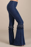 Chatoyant Mineral Washed Bell Bottoms with Fringed Crochet Lace Electric Blue
