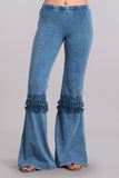 Chatoyant Mineral Washed Bell Bottoms with Fringed Crochet Lace Lt. Denim