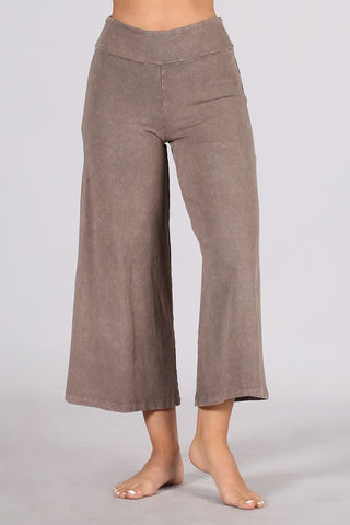 Chatoyant Plus Size Mineral Wash Cropped Wide-Leg Pants Desert Taupe