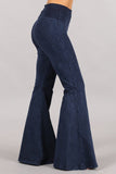 Chatoyant Plus Size Mineral Wash Seam Detail Bell Bottoms Electric Blue