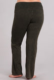 Chatoyant Plus Size Fold Over Waist Yoga Pants Dark Moss
