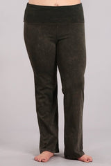 Chatoyant Plus Size Fold Over Waist Yoga Pants Dark Moss