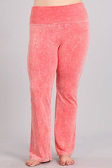 Chatoyant Plus Size Fold Over Waist Yoga Pants  Peach