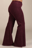 Chatoyant Plus Size Mineral Wash Bell Bottoms Burgundy