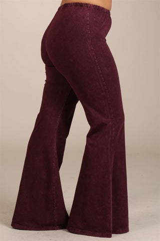Chatoyant Plus Size Mineral Wash Bell Bottoms Burgundy