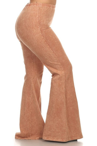 Chatoyant Plus Size Mineral Wash Bell Bottoms Camel