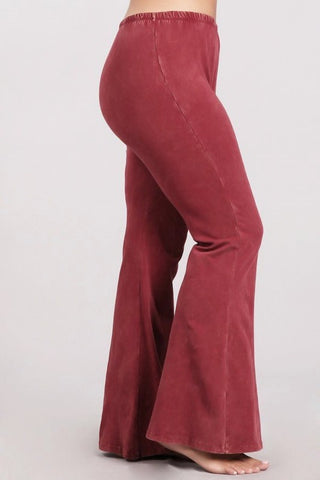 Chatoyant Plus Size Mineral Wash Bell Bottoms Burnt Clay