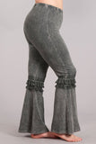 Chatoyant Plus Size Mineral Washed Bell Bottoms with Fringed Crochet Lace Taupe Gray