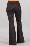 Chatoyant Plaid Print Flared Bell Pants Maroon